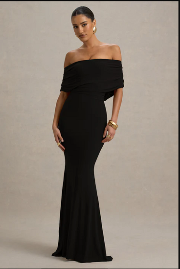 Kaia Black Bardot Maxi Dress | 1