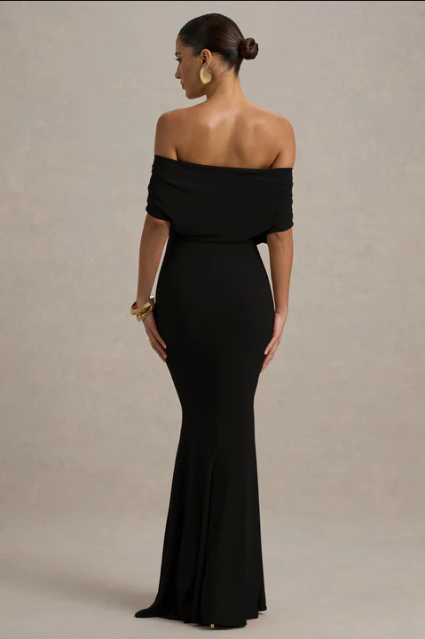 Kaia Black Bardot Maxi Dress | 2