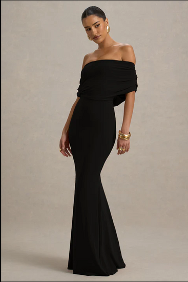 Kaia Black Bardot Maxi Dress | 4