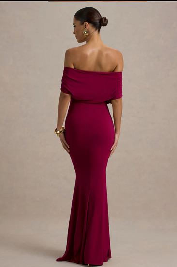 Kaia Wine Bardot Maxi Dress-2