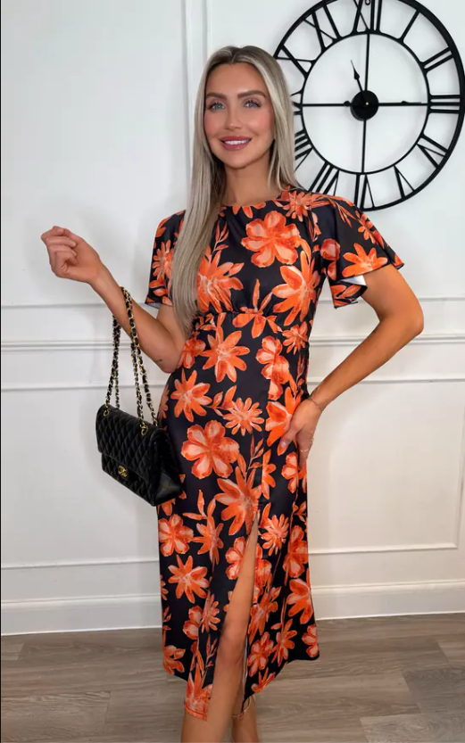 Kinsley Black Maigold Floral Slit Dress