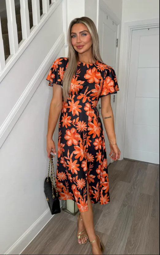 Kinsley Black Maigold Floral Slit Dress