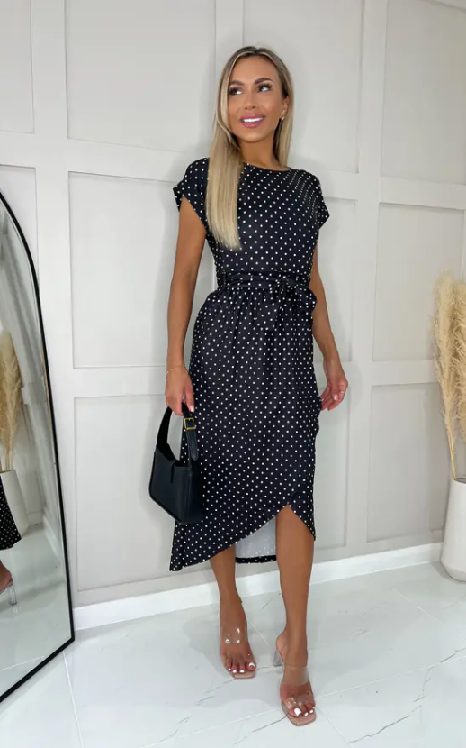 Madison Black Polka Dot Wrap Dress | 1