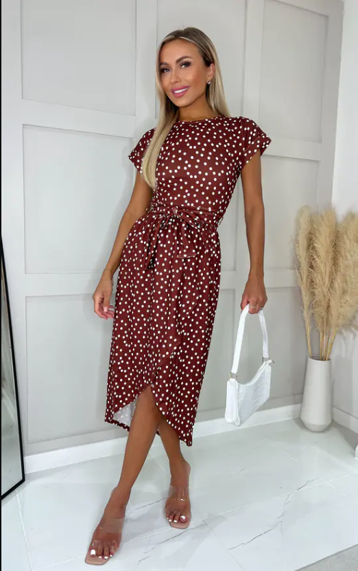 Madison Rust Polka Dot Wrap Dress