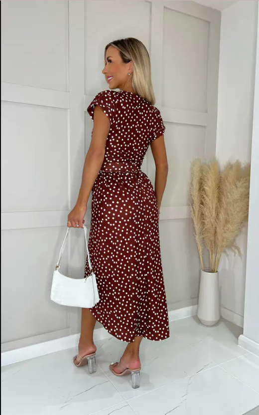 Madison Rust Polka Dot Wrap Dress