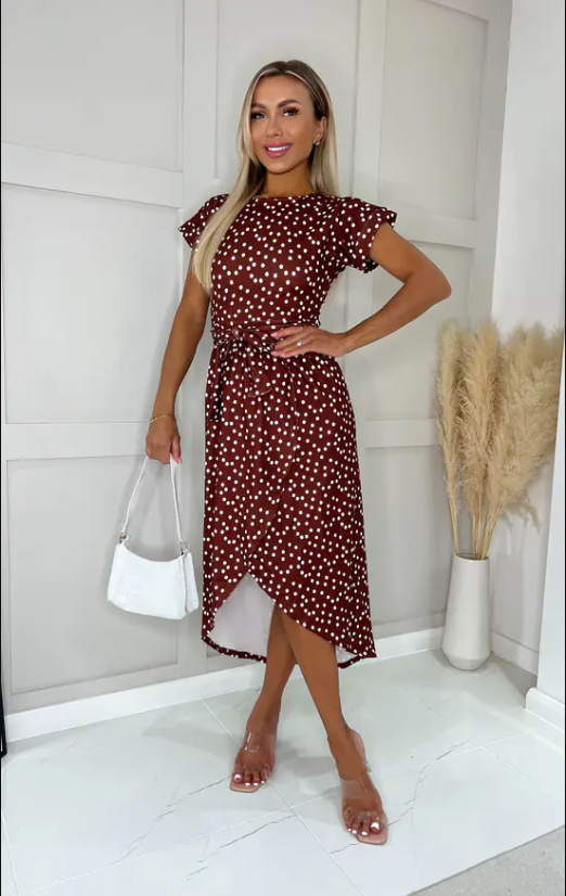 Madison Rust Polka Dot Wrap Dress