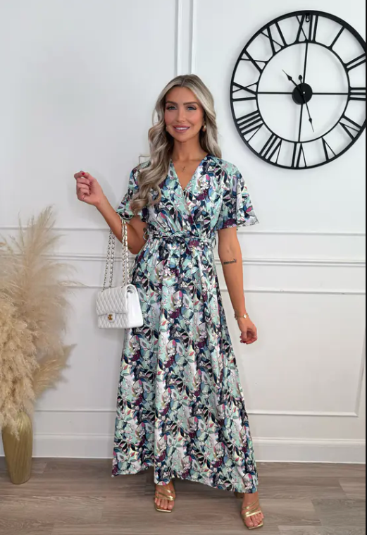 Makayla Blue Tropical Floral Maxi