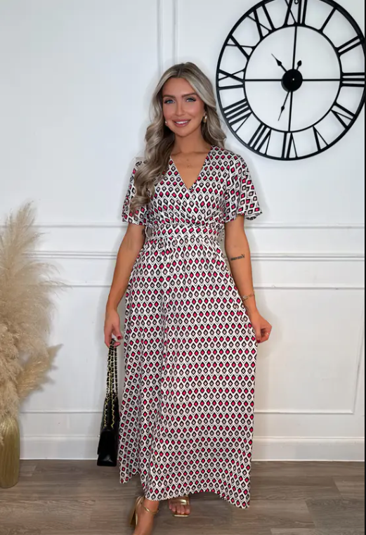 Makayla Red & Neutral Maxi