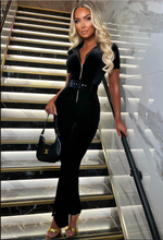 Mia Black Zip Front Velvet Jumpsuit