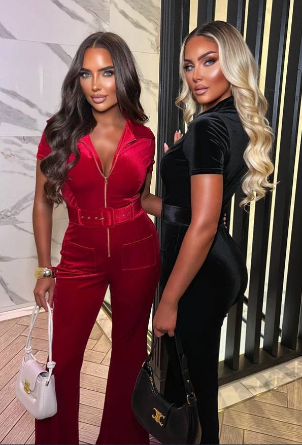 Mia Red Zip Front Velvet Jumpsuit