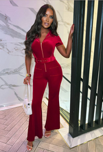 Mia Red Zip Front Velvet Jumpsuit