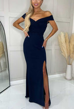 Navy Cher Bardot Slit Maxi|2