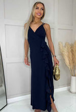 Navy Ruffle Strappy Maxi