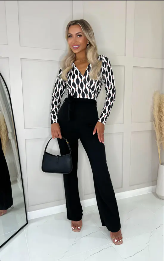 Ogee Wrap Contrast Long Sleeve Jumpsuit