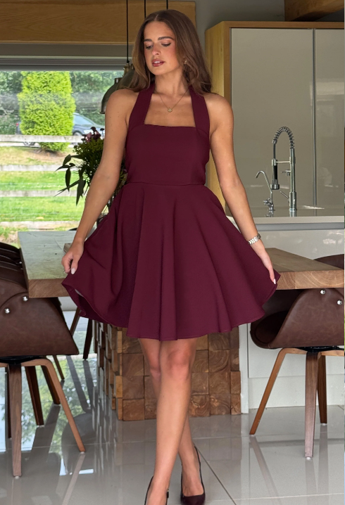 Pandora Halter Neck Mini Skater Dress Berry