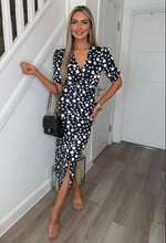 Rose Black Polka Dot Ruched Slit Bodycon Dress