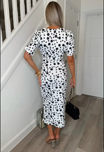 Rose White Polka Dot Ruched Slit Bodycon Dress | 1