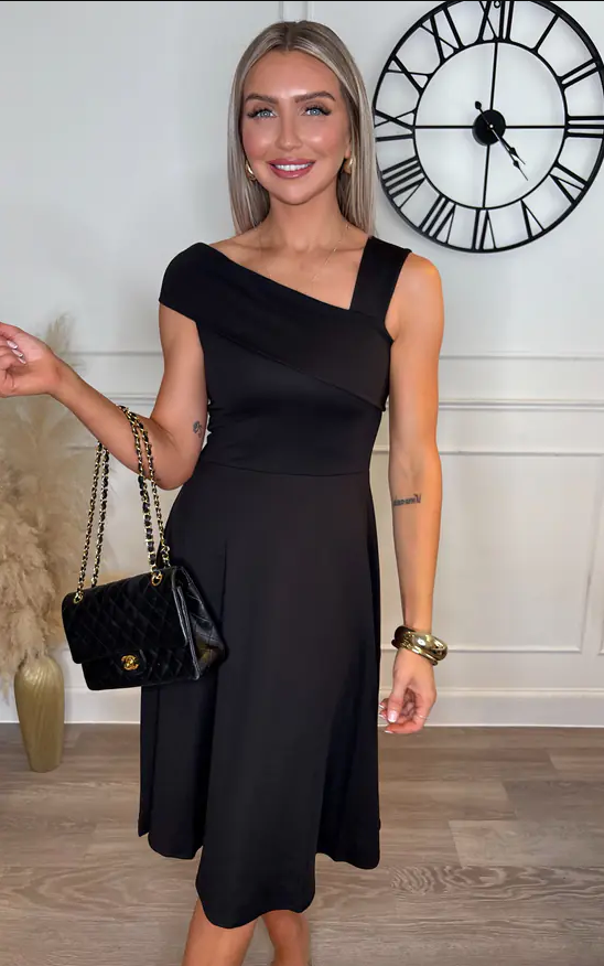 Sandra Black Off-Shoulder Midi Dress