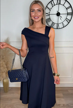 Sandra Navy Off-Shoulder Midi Dress