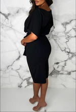 Black Anna Belted Wrap Front Batwing Midi Dress