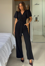 Drew Wrap Neck Puff Sleeve Jumpsuit Black