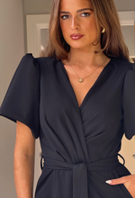 Drew Wrap Neck Puff Sleeve Jumpsuit Black