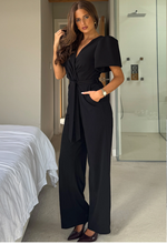 Drew Wrap Neck Puff Sleeve Jumpsuit Black