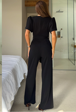 Drew Wrap Neck Puff Sleeve Jumpsuit Black