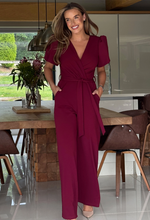 Drew Wrap Neck Puff Sleeve Jumpsuit Berry