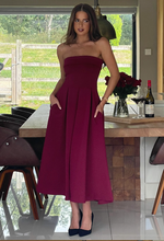 Danni Strapless Bandeau Midi Dress Wine