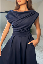 Betty Asymmetric Neckline Skater Midi Navy
