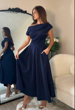 Betty Asymmetric Neckline Skater Midi Navy