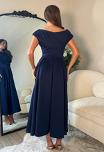 Betty Asymmetric Neckline Skater Midi Navy