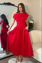 Betty Asymmetric Neckline Skater Midi Red