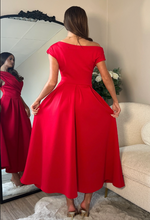 Betty Asymmetric Neckline Skater Midi Red