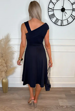 Sandra Navy Off-Shoulder Midi Dress