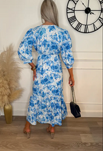 Blue Shadow Sarah Floral Collarless Maxi Dress