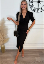 Rose Black Ruched Slit Bodycon Dress
