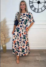 Brooklyn Beige Symbolic Ruched Sleeve Maxi Dress