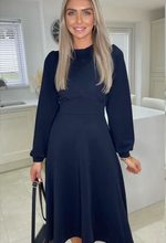 Julietta Navy Puff Sleeve Skater Dress