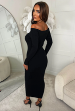 Oshin Black Long Sleeve Rib Cut Out Front Dress