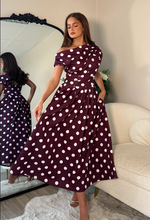 Betty Asymmetric Neckline Skater Midi Brown Spot