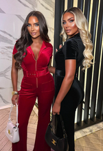 Mia Red Zip Front Velvet Jumpsuit