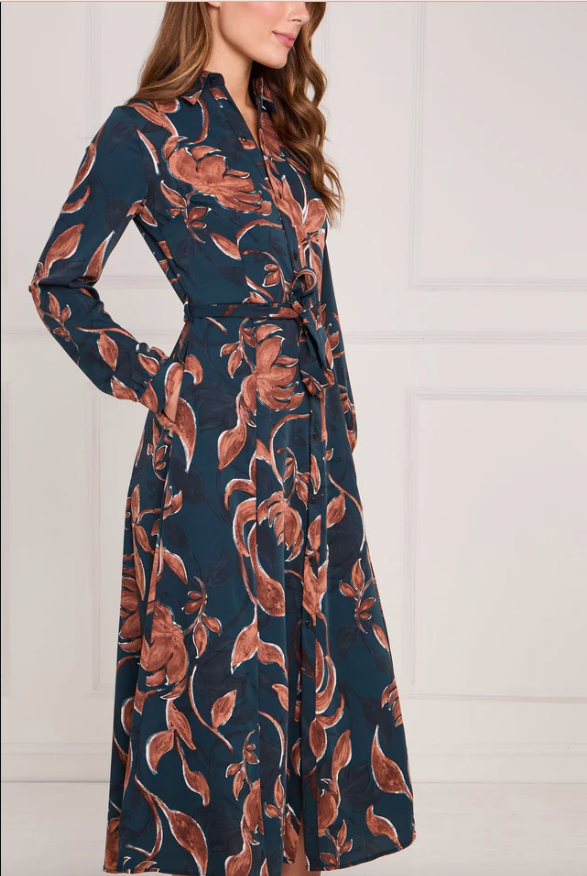 Teal and Chestnut Floral Print Maxi Shirt Dress | 4