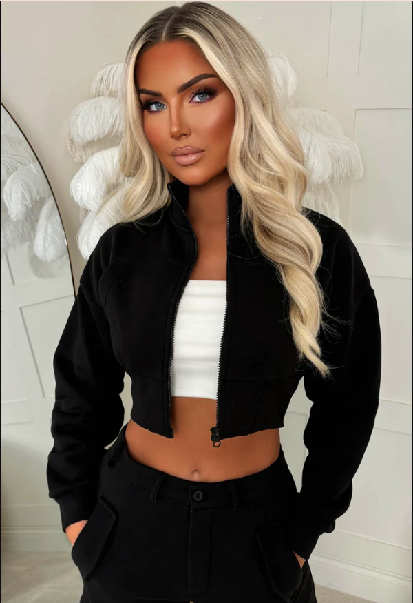 Theal Black Zipped Jacket & Cargo Jogger Set