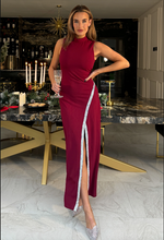 Wine High Neck Maxi With Crystal Split Detail