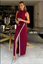 Wine High Neck Maxi With Crystal Split Detail | 1