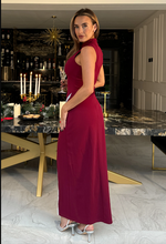 Wine High Neck Maxi With Crystal Split Detail | 3