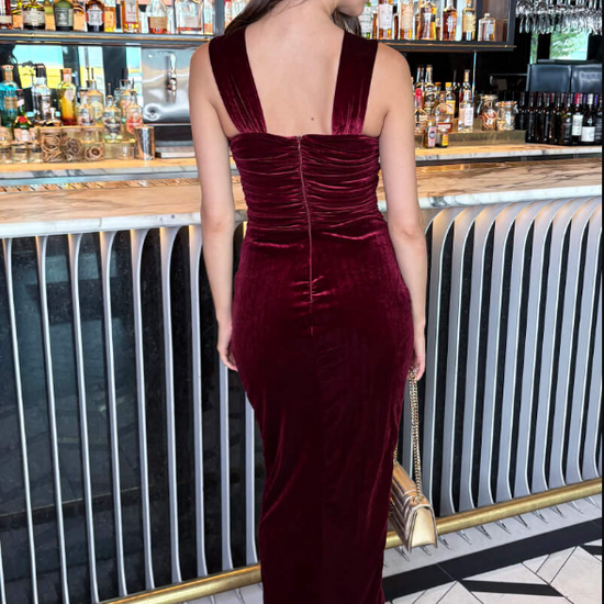 Wine Velvet Knot Detail Wrap Skirt Midi Dress | 5