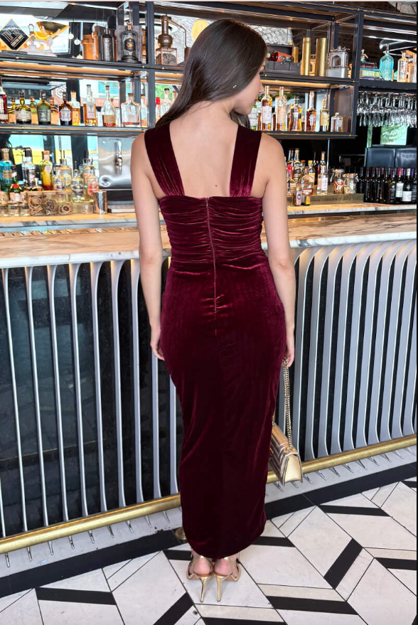 Wine Velvet Knot Detail Wrap Skirt Midi Dress | 5